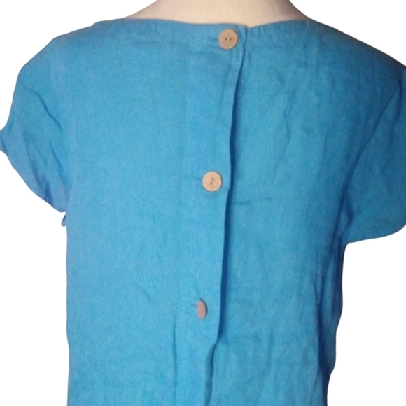 C & C California Breezy Bright Blue Button Back 100% Linen Blouse Size Medium - Picture 5 of 7